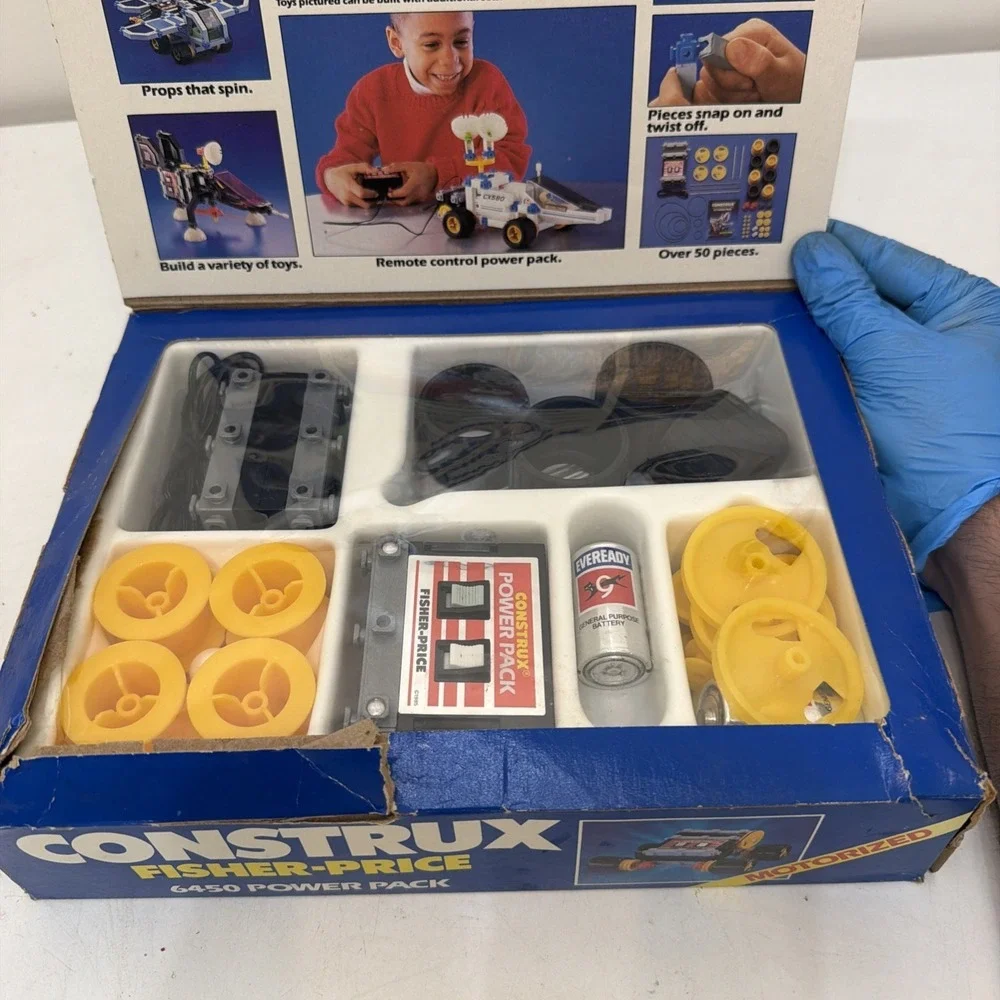 Vtg Fisher Price Construx Action Building System 6450 Power Pack Box 1985